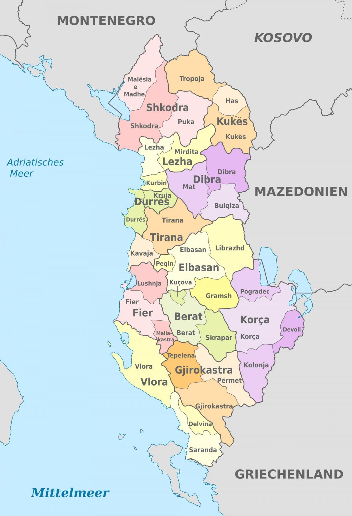 zemljevid Albanije politične