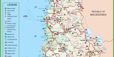 Zemljevid Albanije turističnih