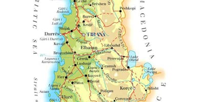 Zemljevid fizični zemljevid Albanije